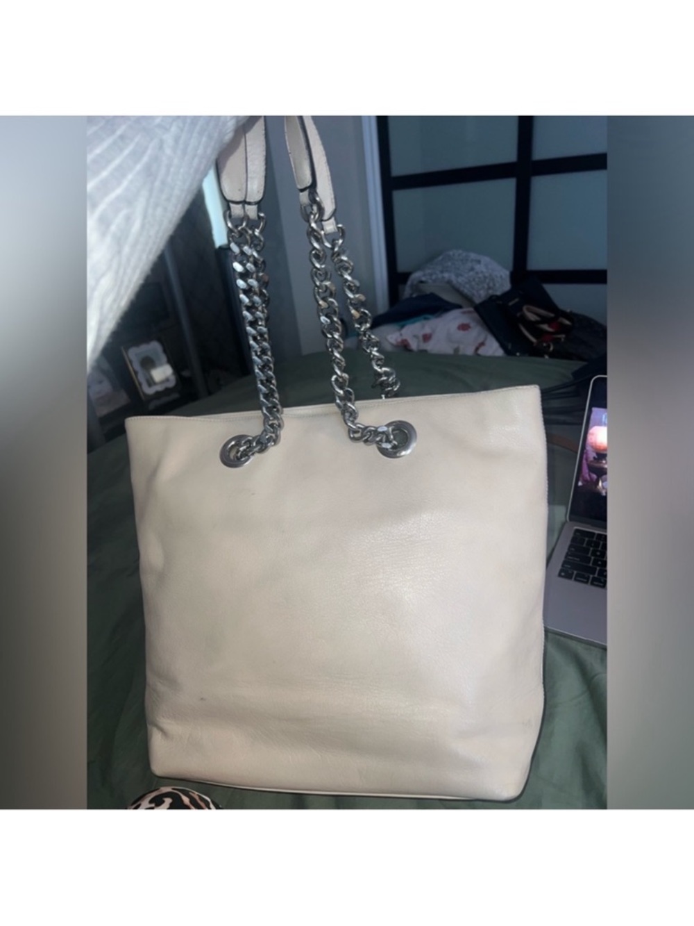 Valentino Off-White Leather Tote with Chain Strap - Picture 2 of 5